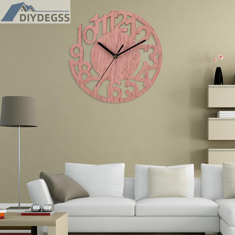 Diydegss2 Round Wall Clock Wood Clocks Home Decorative Watch for Living Room Bedroom