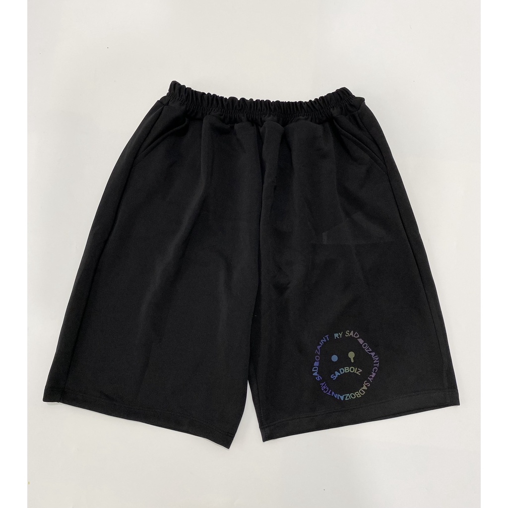 QUẦN Short Sadboiz  Nam Nữ, Quần đùi  form rộng unisex, lửng cộc ngắn đen chất vải Poly 2 DA, in phản quang đa sắc