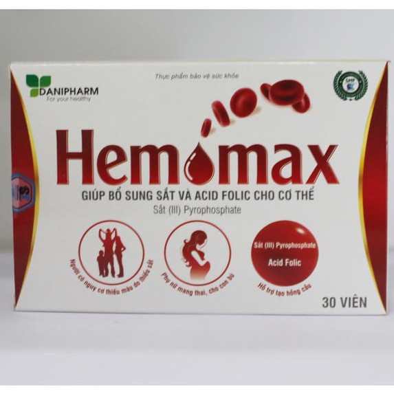 Viên uống cho bà bầu bổ sung Sắt và Acid Folic - Hemomax DANIPHARM hộp 30 viên