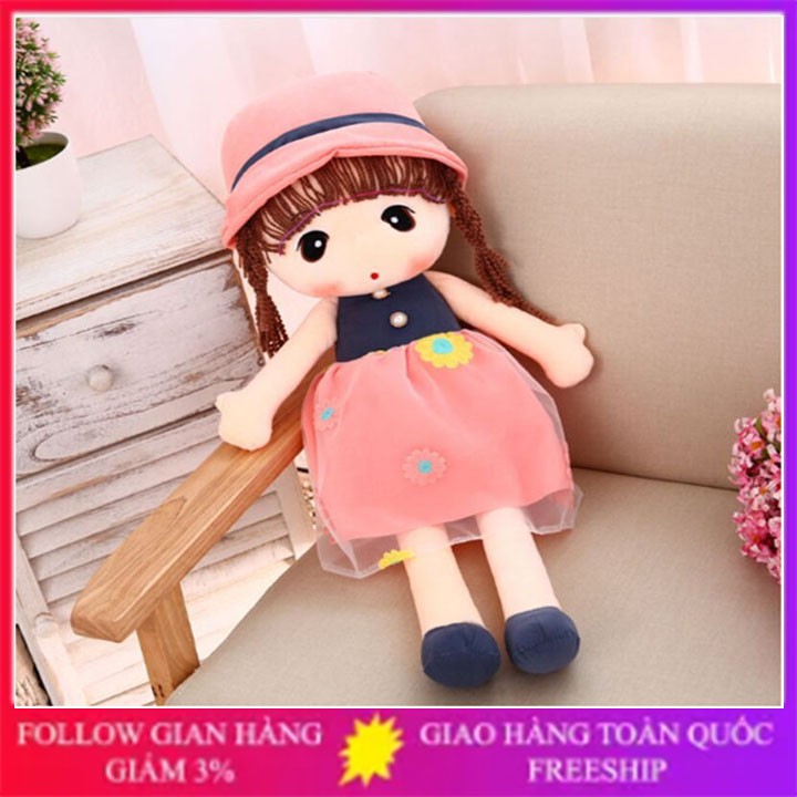 Búp bê cô gái 45cm váy hoa cúc màu xanh