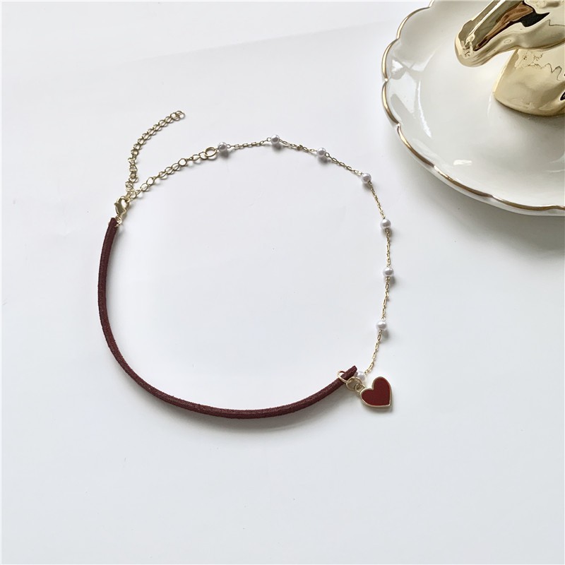 Dây chuyền nữ mặt trái tim đính ngọc trai giả thời trang