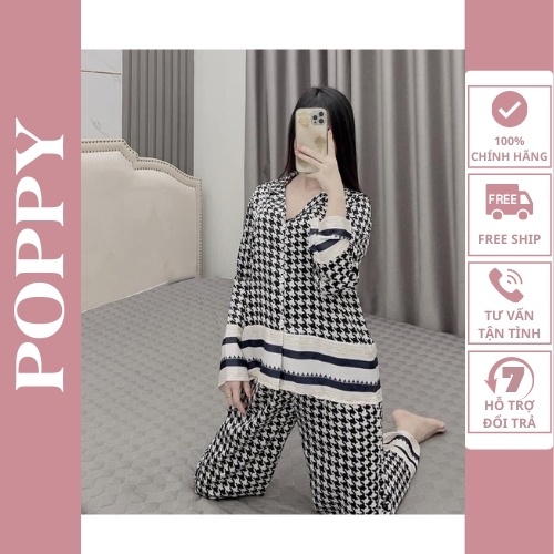 Đồ ngủ pijama nữ hàn quốc lụa LATIN đẹp,Đồ bộ  quần dài cao cấp  POPPY-ZICZAC