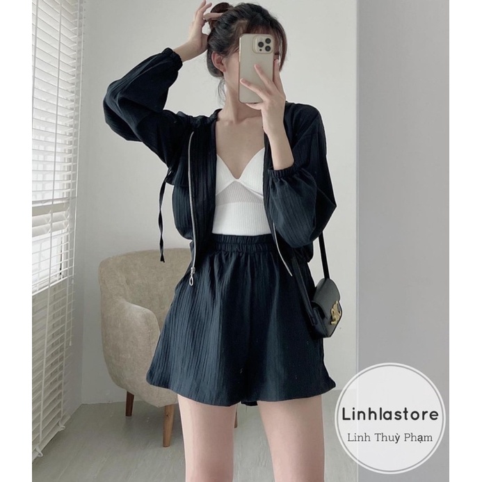 SET ÁO KHOÁC ĐŨI NHĂN KÈM QUẦN SHORT STYLE HÀN QUỐC