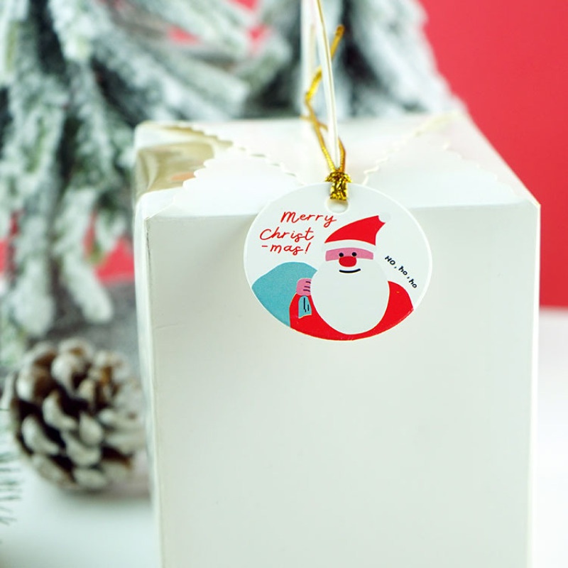 50pcs/box Round Shape Santa Snowman Tag Christmas Wishes Card DIY Handwritten Christmas Tag