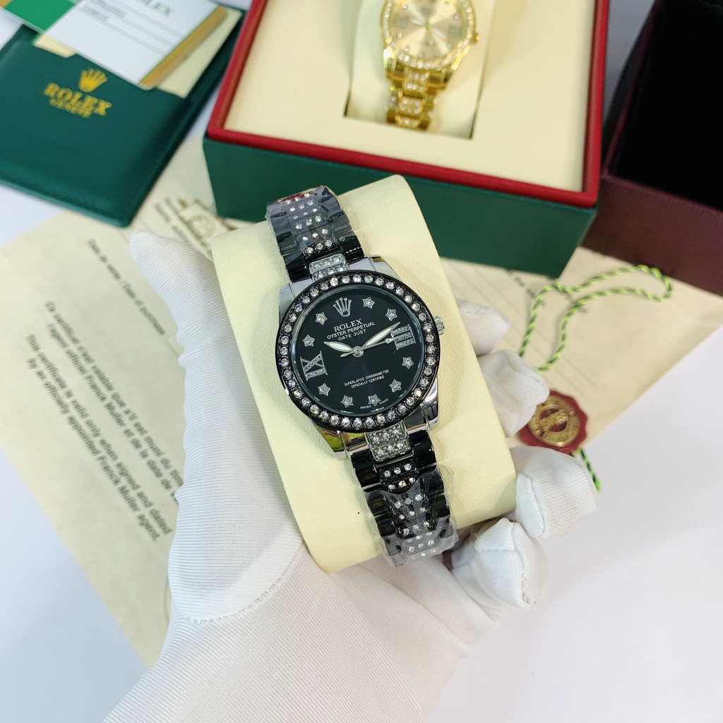 Đồng hồ nữ Rolex mặt tròn đính đá sang trọng dây kim loại cao cấp DHN609 Shop404