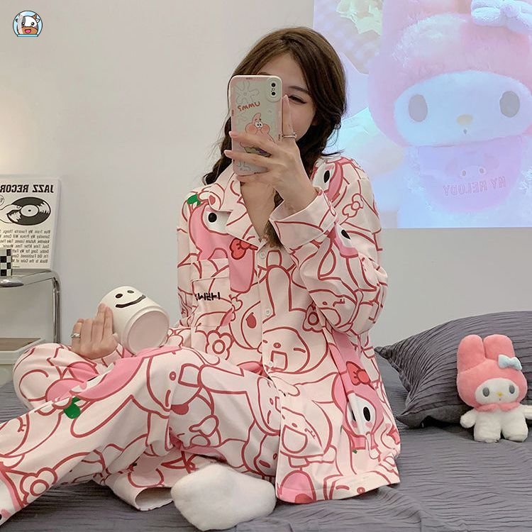Bộ Đồ Ngủ Tay Dài Dáng Rộng In Họa Tiết Melody Dễ Thương Thời Trang Xuân Thu Cho Nữ