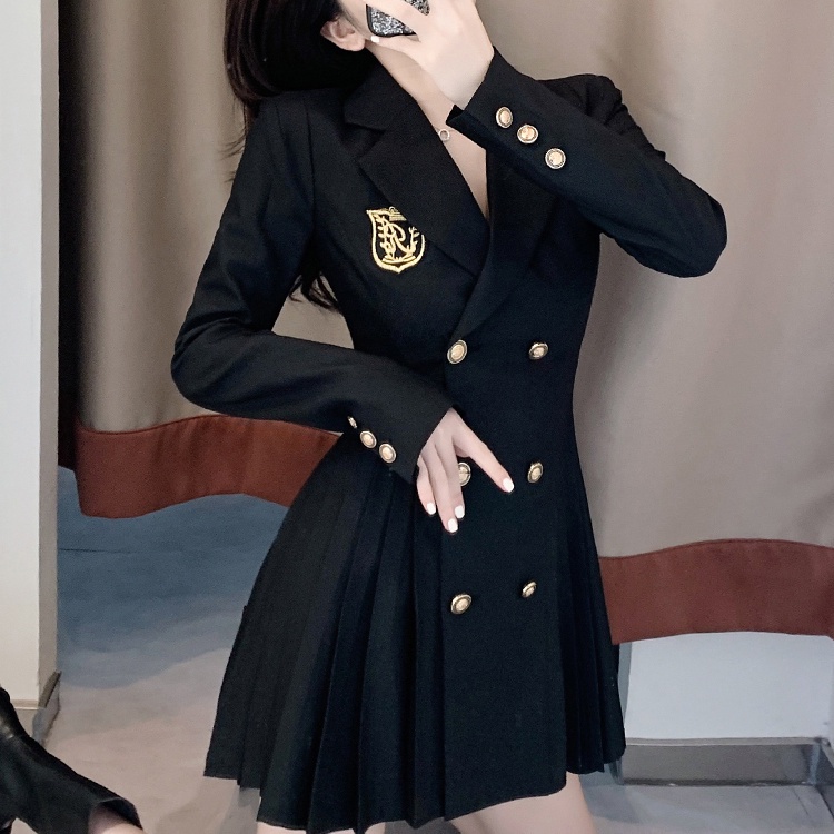 Autumn dress small man design sense college style suit dress female spring and autumn temperament waist pleated skirt suit dress