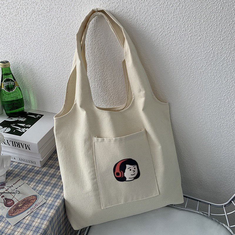 Túi tote HAZIN vải canvas ulzzang unisex họa tiết cô gái dễ thương túi vải đi học đi chơi
