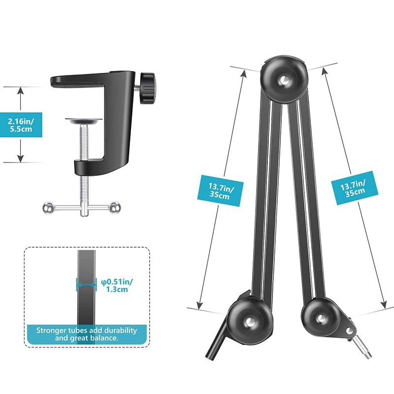 Microphone Stand,Studio Microphone Arm,with Blowout Net, Conversion Head and Cable Tie,for Snowball,Radio,Games,Etc