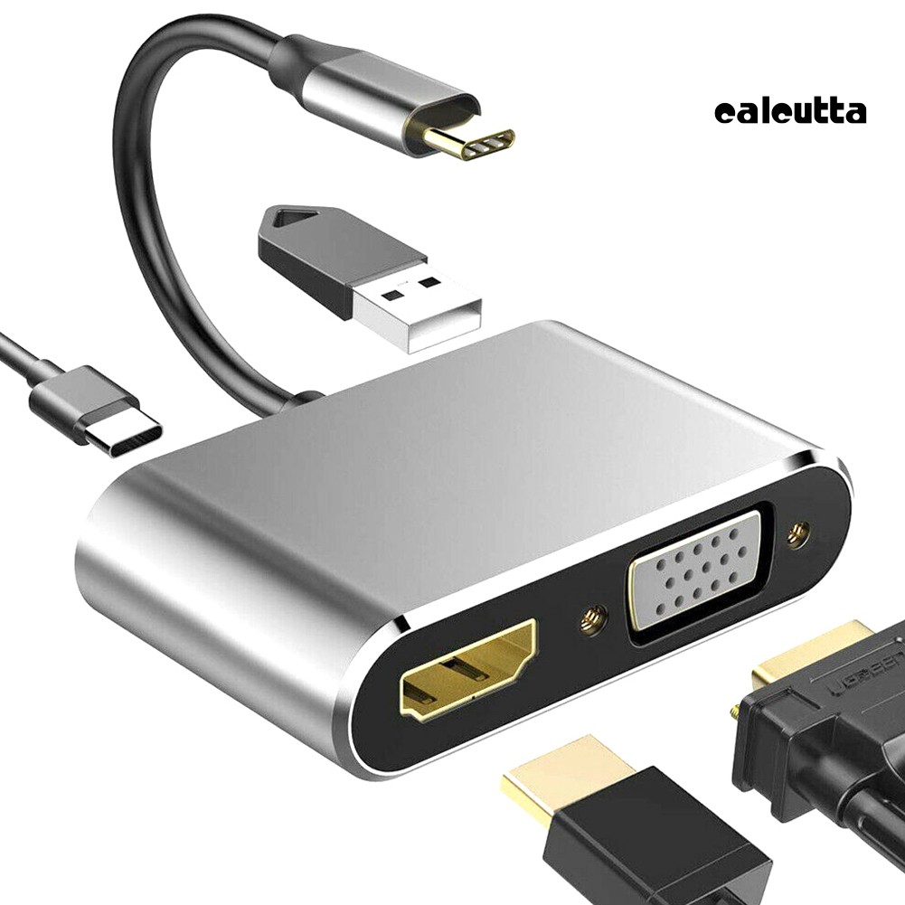 Đầu Đọc Thẻ Nhớ Chuyển Đổi 4 Trong 1 USB Type-C Sang HDMI VGA Cho MacBook Pro
