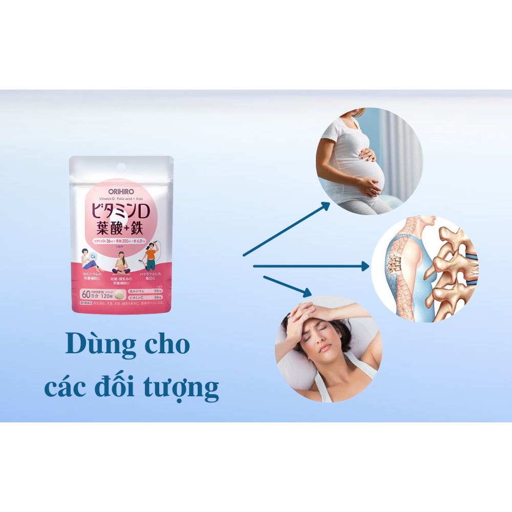 Viên uống bổ sung vitamin D axit folic sắt Orihiro 120 viên