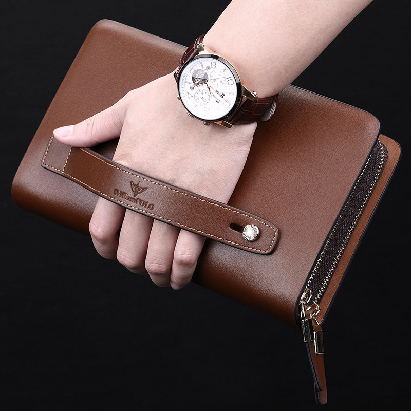 Ví dài  Clutch cẩm tay nam cao cấp william polo ,bóp da nam Full hộp đựng cao cấp , chất liệu da bò nguyên tấm