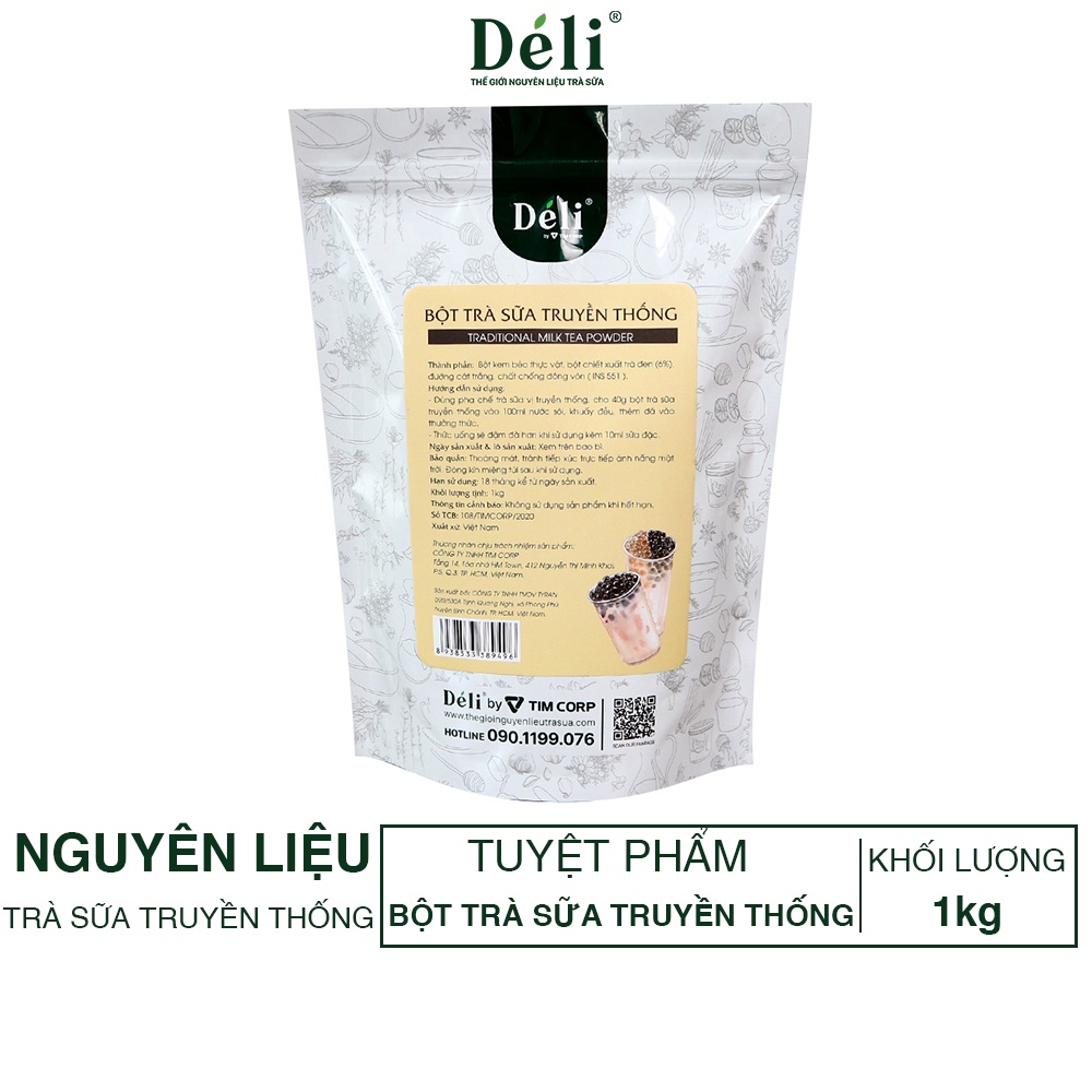 Bột Trà sữa Truyền thống 3in1 Déli [TRÀ SỮA UỐNG LIỀN - túi 27 Ly] chuẩn vị quán @ túi 1kg, HSD:18 tháng, Dễ pha, nhanh