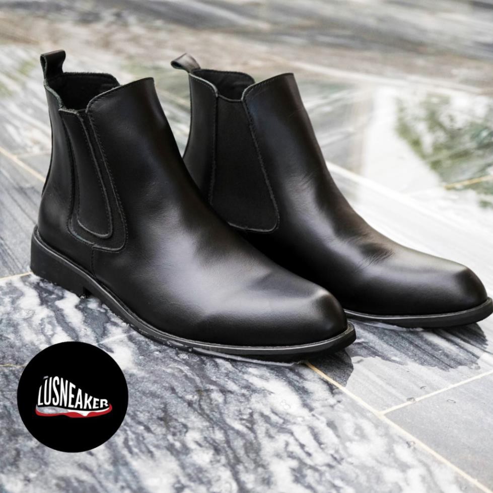 Chelsea Boots 🏆FREESHIP🏆 Giày cao cổ nam da bò thật màu đen bóng LÙ STORE