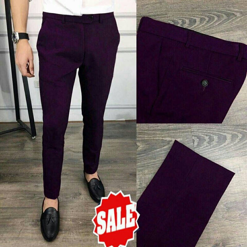 Quần vải nam màu tím mận ,học sinh, công sở vải co giãn kiểu dáng hàn quốc