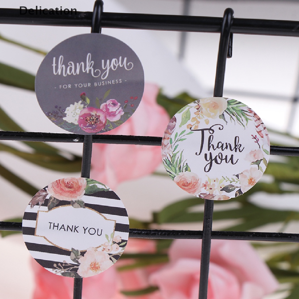 Set 500 Miếng Dán Niêm Phong Bao Thư Hình Tròn In Chữ Thank You Và Hoa
