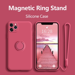 Ốp Điện Thoại Silicone Lỏng Có Vòng Xỏ Ngón Cho IPhone 7plus 11 12 Pro XS Max XR X Ip 7 8 Plus SE 2020
