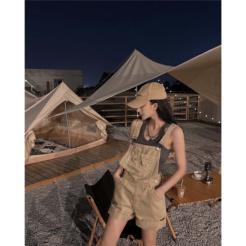 Quần Yếm denim Ngắn Ống Rộng Lưng Cao Thời Trang Mùa Hè Cho Nữ