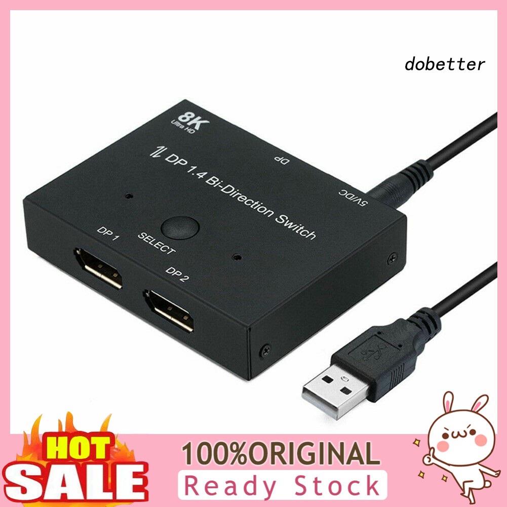 DOH_8K DP 1 In 2 Out Displayport Splitter Switch for HDTV Graphics Card Computer
