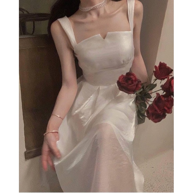 Đầm midi 2 dây trắng bo eo kiểu dáng vừa quyến rũ sang trọng vừa tôn form dáng chuẩn tiểu thư