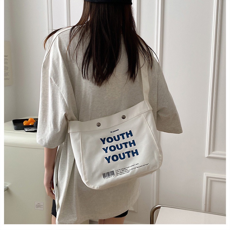 Túi tote cặp đeo chéo vải canvas Youth Youth học sinh sinh viên cỡ lớn đeo vai đi học thời trang unisex nam nữ Hàn Quốc