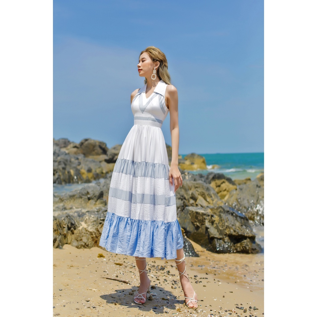 SÒ VINTAGE - CLARA Đầm sát nách phối màu cổ sơ mi | BigBuy360 - bigbuy360.vn