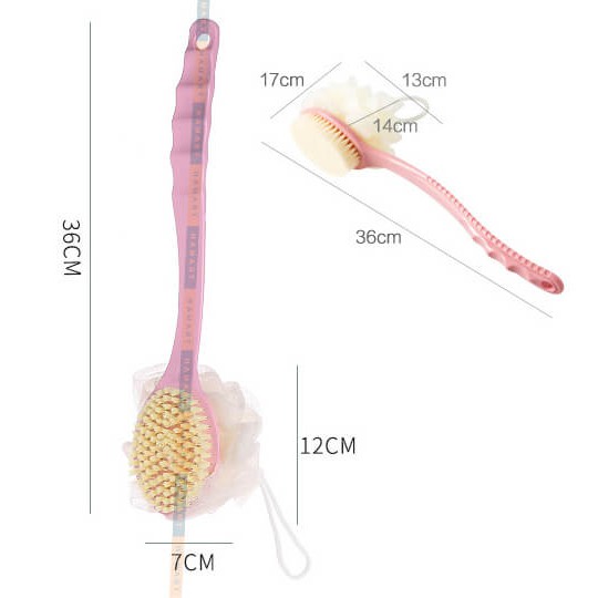  Bông Tắm Cọ Lưng Cán Dài 2in1 Bàn Chải Tích Hợp Bông Tạo Bọt Tiện Dụng Trang Nhã