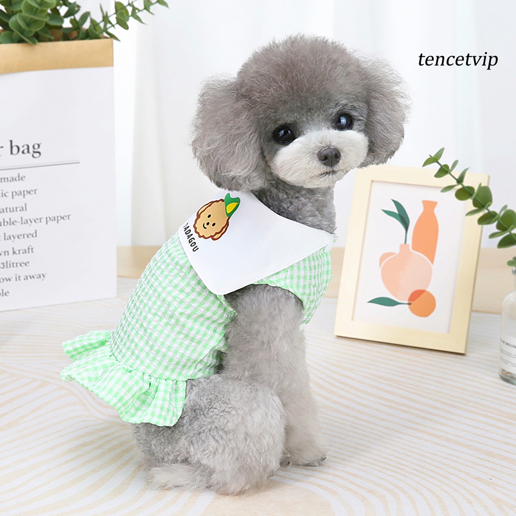 Đầm cotton họa tiết kẻ sọc đính nút in hình chú khỉ dễ thương thời trang xuân hè cho cún cưng
