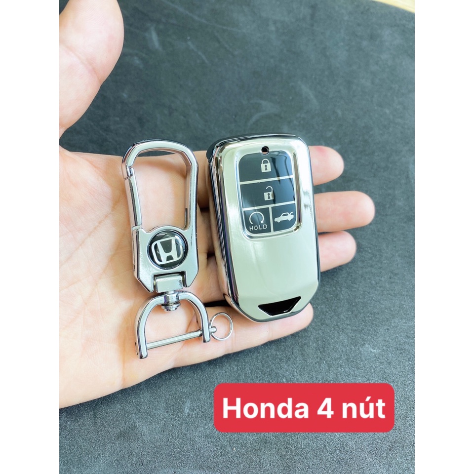 Ốp chìa khóa TPU Mạ Inox 4 Nút Smart key xe ô tô HonDa CRV, HRV, Civic, City, Brio, Jazz 2018-221