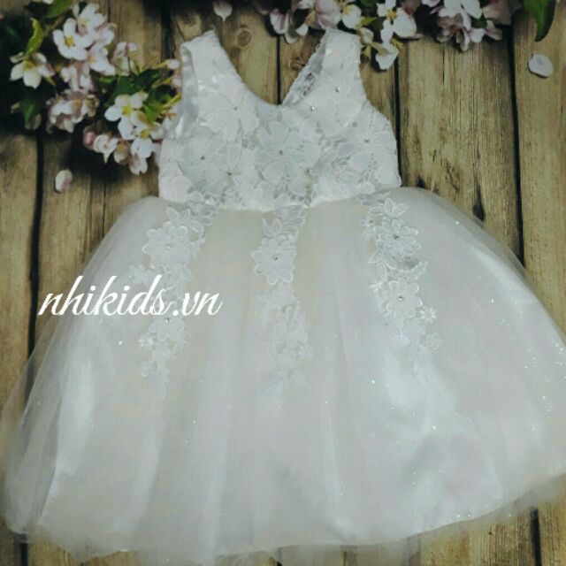 Đầm Voan Công Chúa Trắng 4 Lớp Cao Cấp Cho Bé Gái