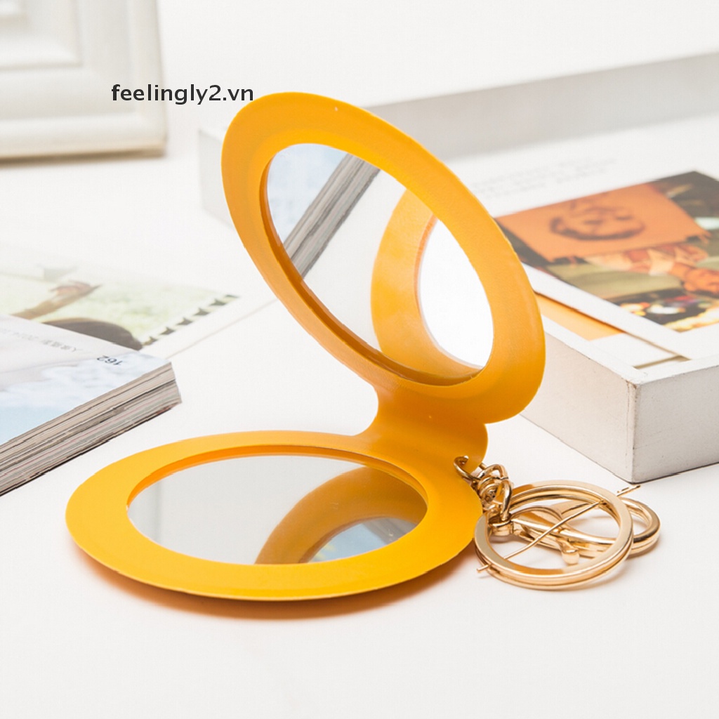 [Hàng mới về] Gương trang điểm mini hình tròn vỏ bọc da PU có móc khóa tiện lợi