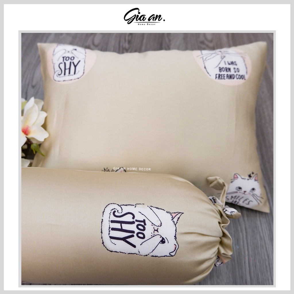 Set gối nằm và gối ôm Tencel có ruột bông microfiber cho bé đi học hoặc làm quà tặng bé sơ sinh.