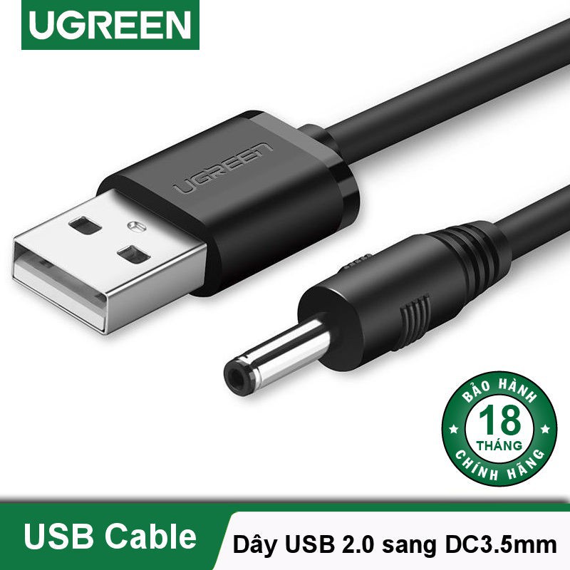 Dây chuyển nguồn USB 2.0 sang DC1.35 x 3.5mm Ugreen 10376 màu đen(dài 1m)