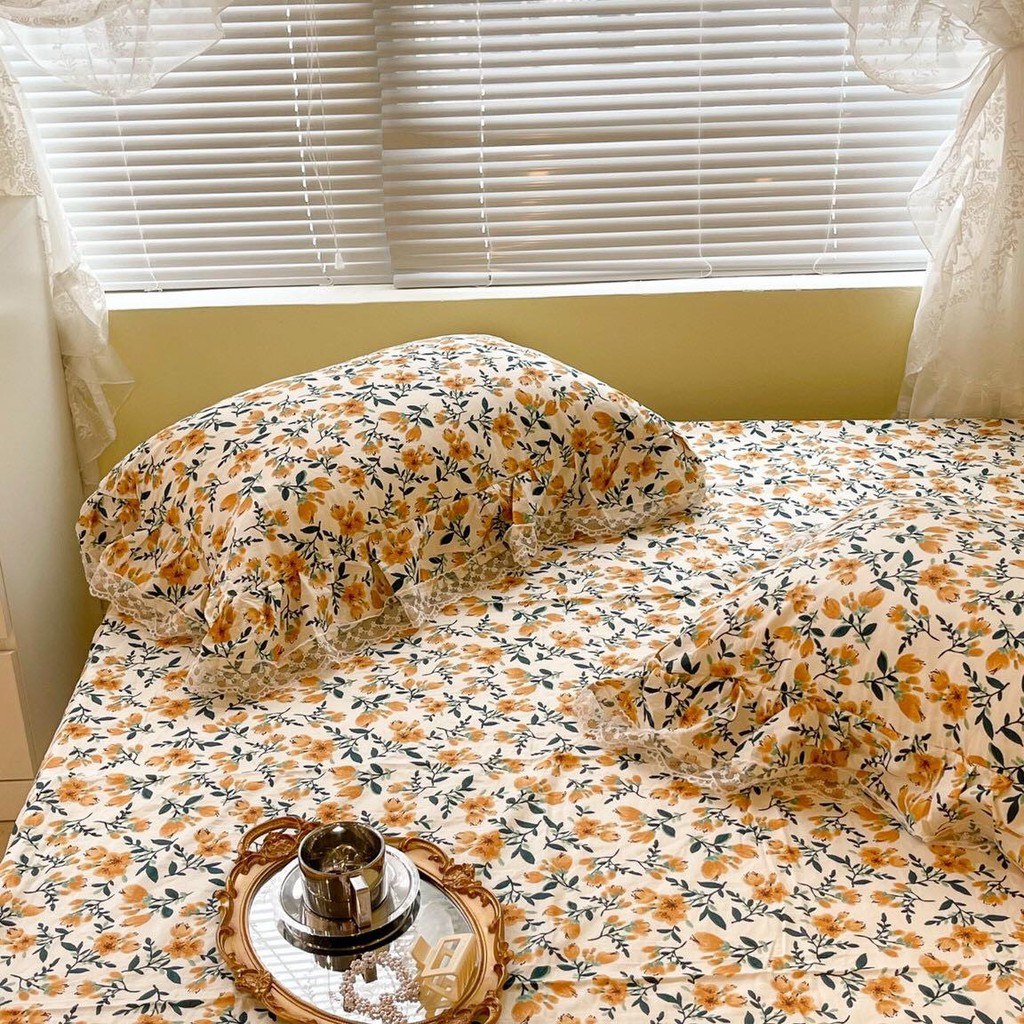 [HÀN QUỐC] SET GA GỐI COTTON HOA NHÍ REN BÈO - CAO CẤP KHÔNG PHA POLY