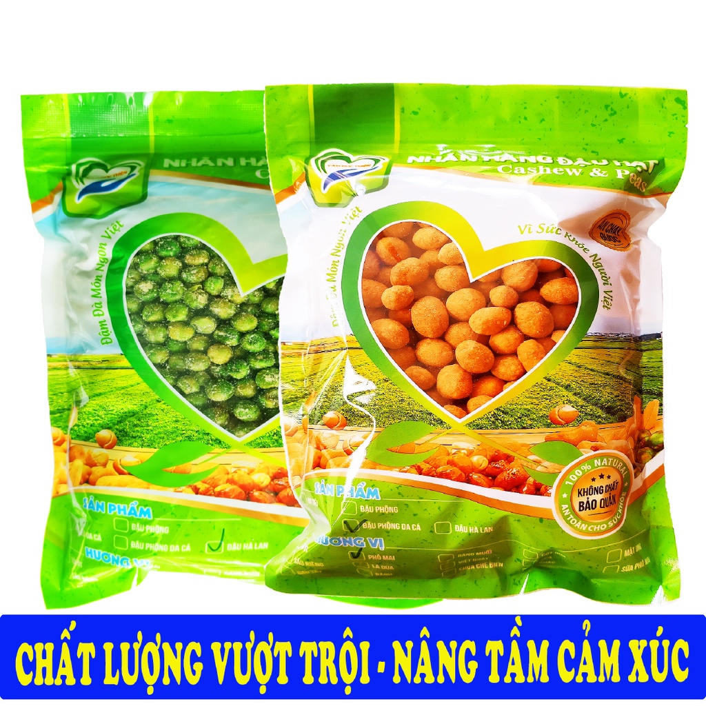 Combo 1KG đậu phô mai 2 vị: đậu phộng da cá và hà lan Tâm Đức Thiện 2 x túi 500GR