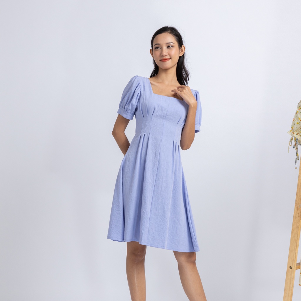 Đầm sơ mi nữ cổ vuông thiết kế chữ A Local Brand Chính Hãng Mi Midori