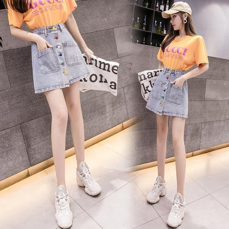 Jiashucheng Chân Váy Denim Lưng Cao Phong Cách Hong Kong Thời Trang Mới Cho Nữ