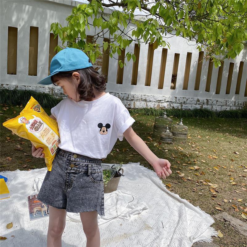 Áo Thun Tay Ngắn Chất Liệu Cotton In Hình Chuột Mickey Cho Bé Gái