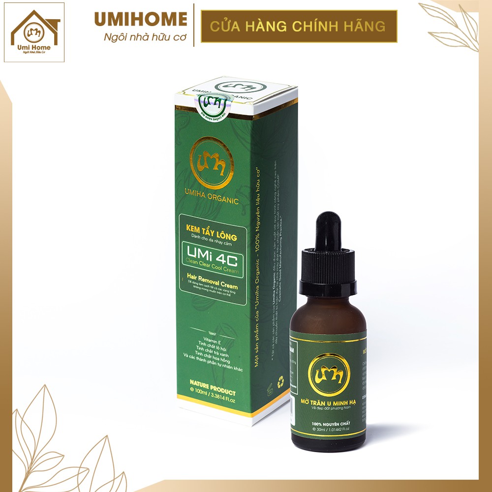 Combo triệt lông Chân Tay vĩnh viễn UMIHA ORGANIC với Mỡ trăn U Minh 30ml Hạ và Kem tẩy lông Umi 4C 100ml an toàn