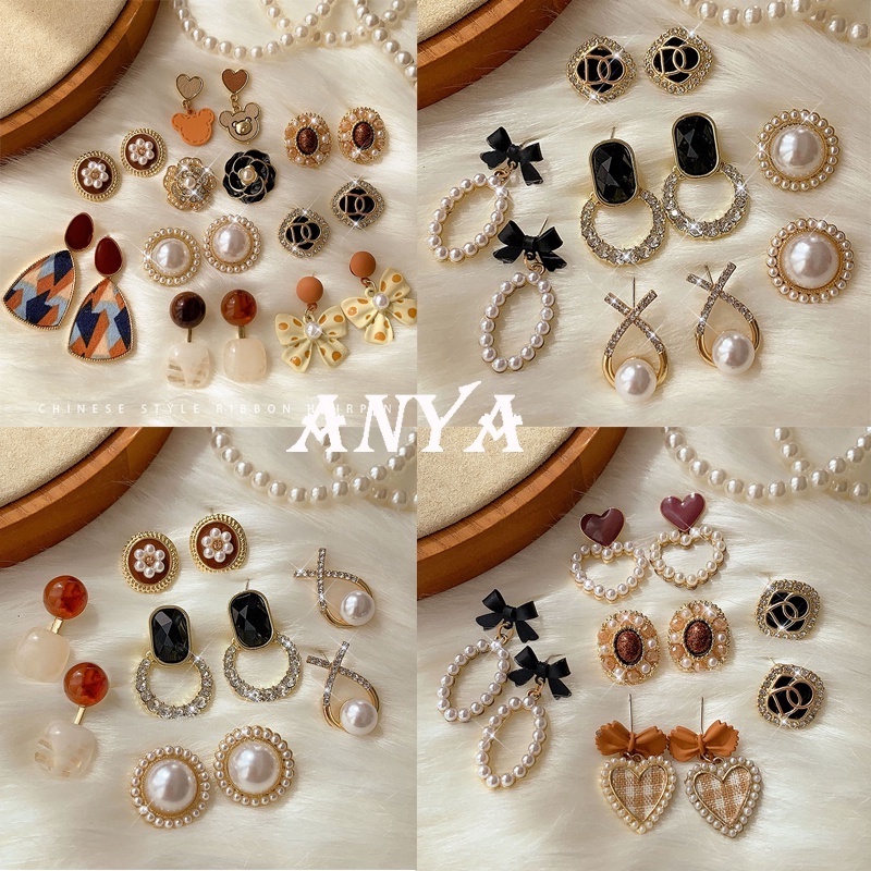 Khuyên Tai Đính Đá Ngọc Trai Nhân Tạo Phong Cách Vintage Thời Trang Hàn Quốc 2023