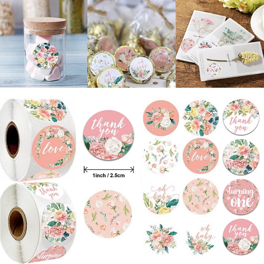 HANDMADE Cuộn 500 Miếng Dán 2.5cm In Chữ Thank You