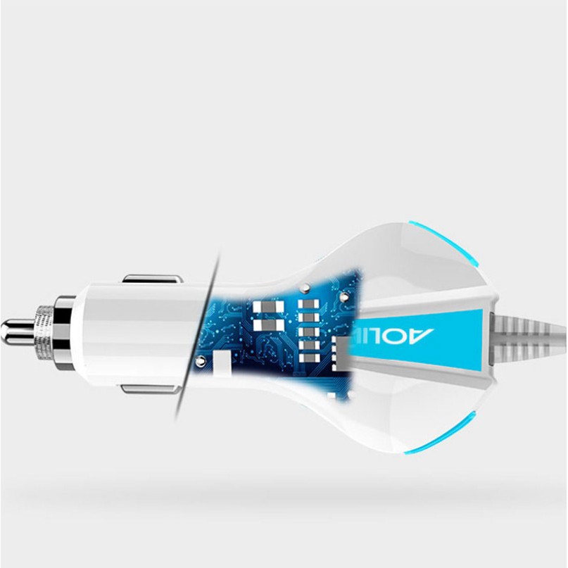 Sạc Nhanh Ô Tô 2 cổng USB và 3 Đầu Sạc Dài 1.5M Đầu Micro Lightninng Type-C 3 IN 1 Cốc Sạc Nhanh Quick Chagre 3.0 Xe Hơi