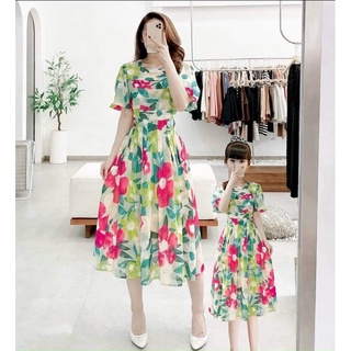 Đầm Hoa xếp li đôi mẹ và bé đủ size