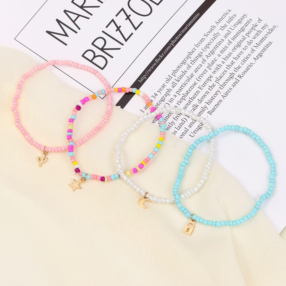 Set 4 Lắc Chân Nhiều Lớp Co Giãn Phong Cách Bohemian Dễ Thương