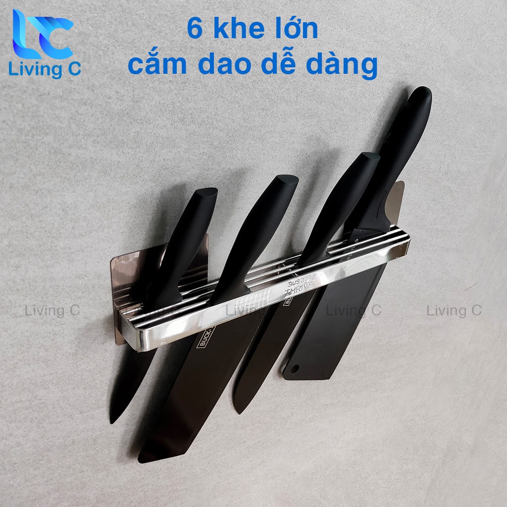 Giá cắm dao INOX dán tường Living C, giá kệ hộp đựng dao gắn tường nhà bếp phòng bếp không cần khoan đục _GDI