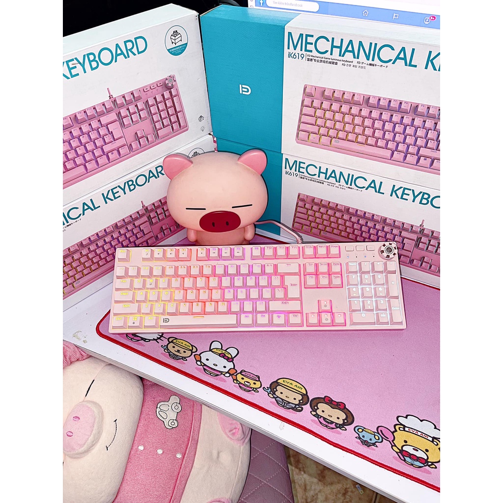 SIEU KHUYẾN MẠI Bàn phím cơ màu hồng 𝐅𝐃 𝐈𝐊𝟔𝟏𝟗