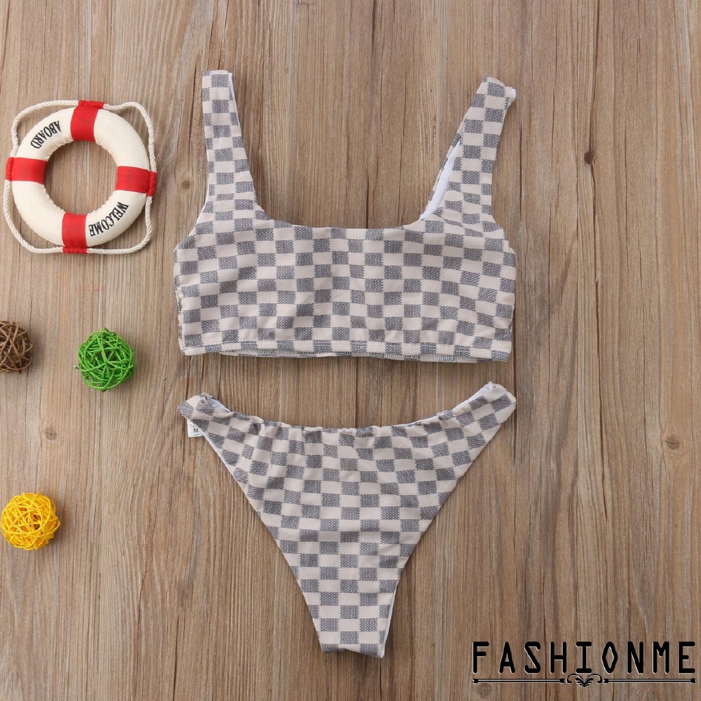 Bộ bikini nữ nâng ngực 2 mảnh gợi cảm hoạ tiết ca-rô chất liệu Polyester | BigBuy360 - bigbuy360.vn