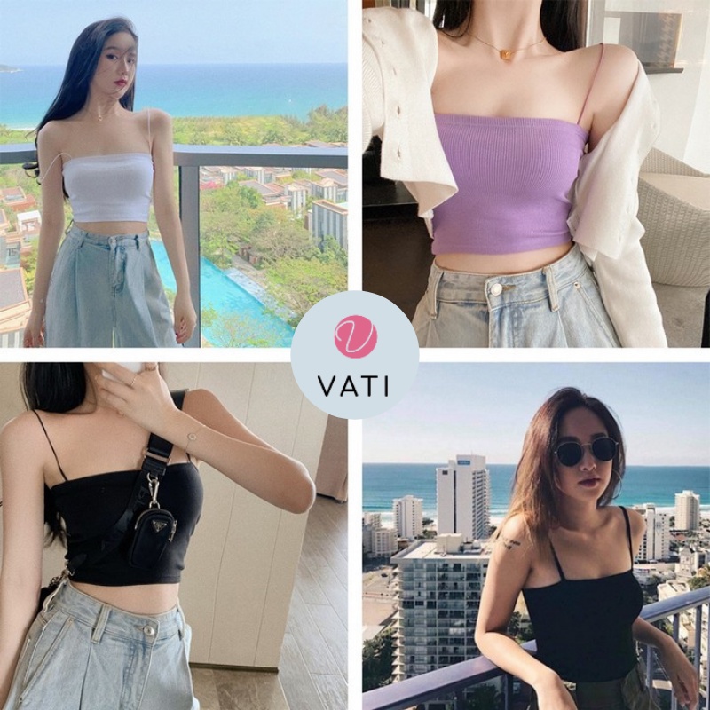 Áo hai dây tăm, áo 2 dây thun croptop ôm sợi bún VATI