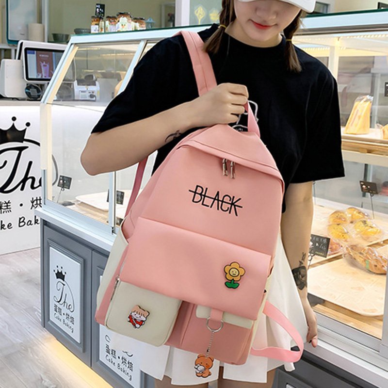 set balo nữ đi học 4 món-cặp học sinh cấp 2 ulzzang