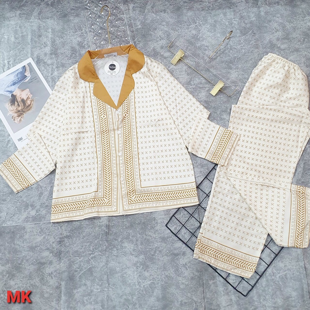 Bộ pijama dài tay lụa Latin thiết kế - Bộ đồ ngủ mặc nhà CAO CẤP.